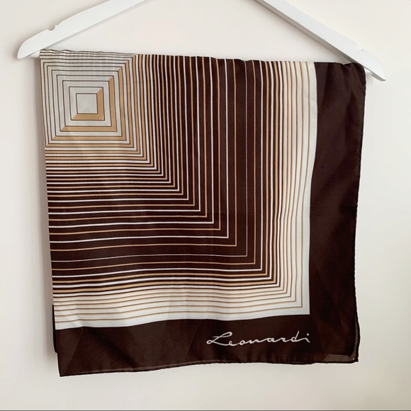 Vintage Leonardi Geometric Square Scarf Ivory 30"x30" - Picture 2 of 8